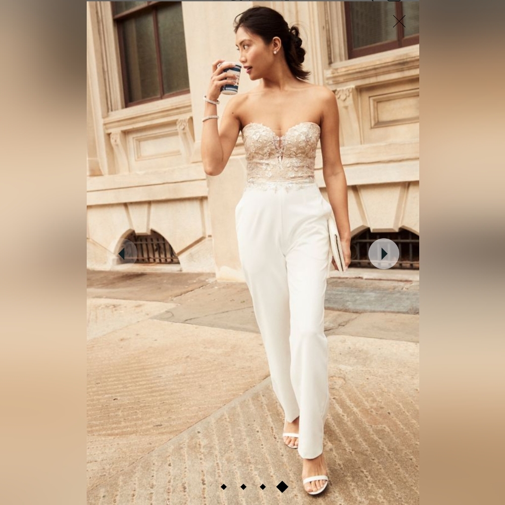 David's Bridal Strapless Floral Wedding Jumpsuit